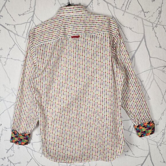 7 Downie St. Colorful Polkadot Cotton Contrast Flip Cuff Button Front Shirt - Picture 3 of 7